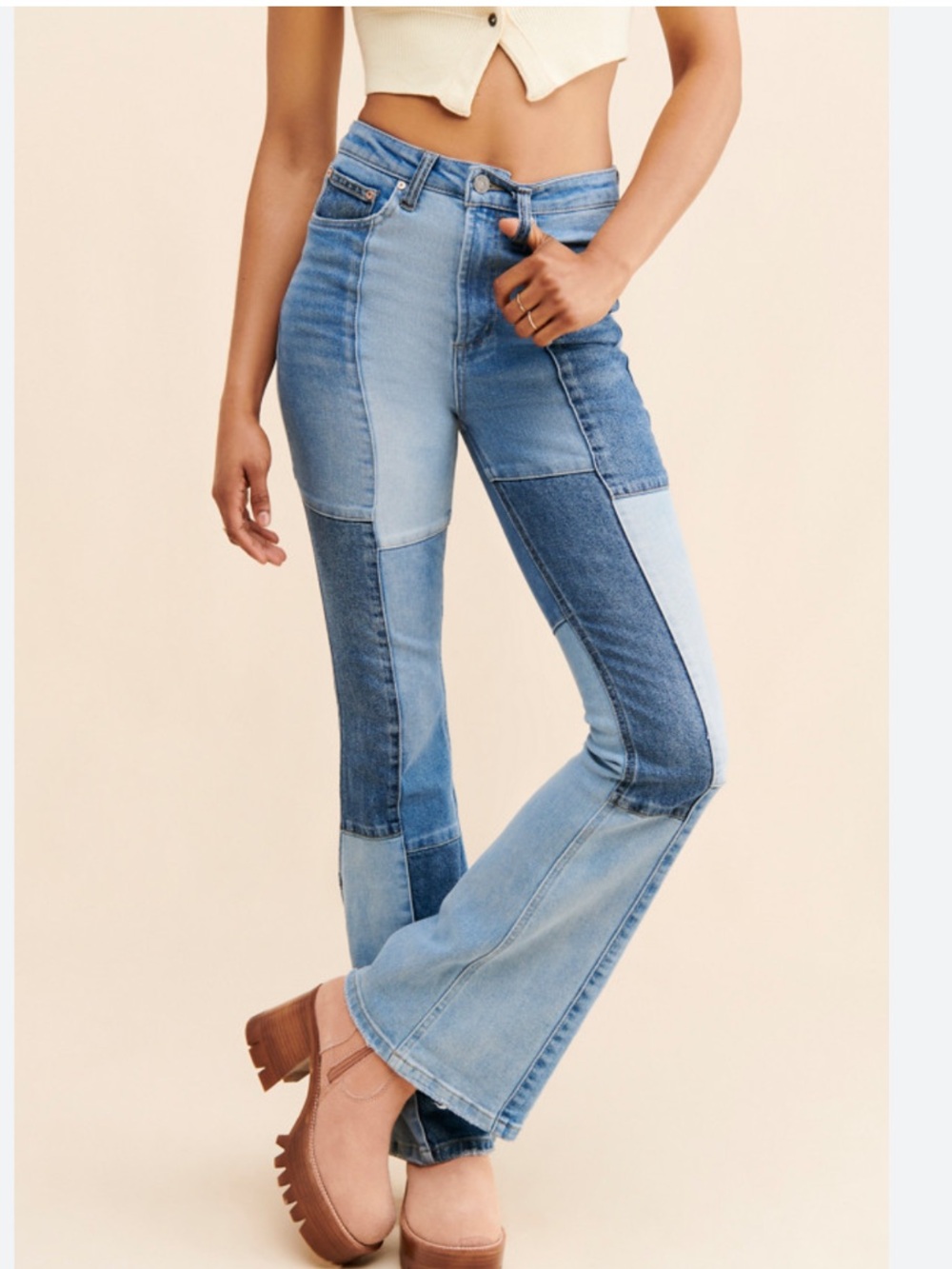NEW AFRM Patchwork Flare Jeans - Light & Medium Blue Size 26